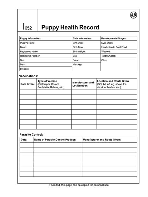 Printable Puppy Vaccination Record Card Pdf